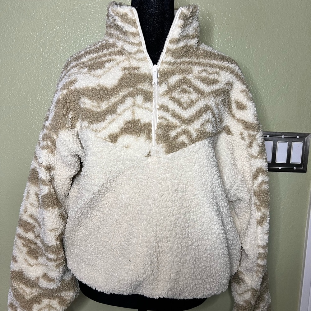 Reebok Cream and Tan Teddy Jacket
